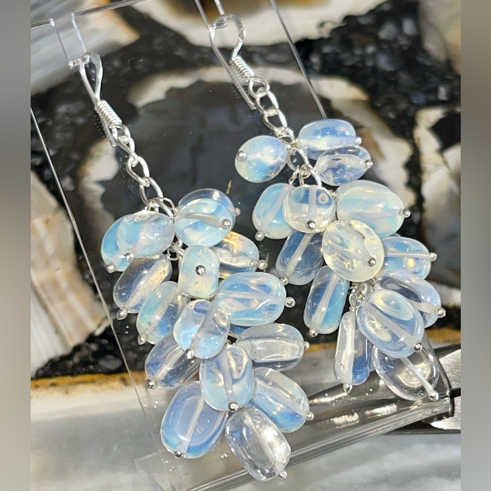 Milky Iridescent Opalite Earrings 2 7/8”